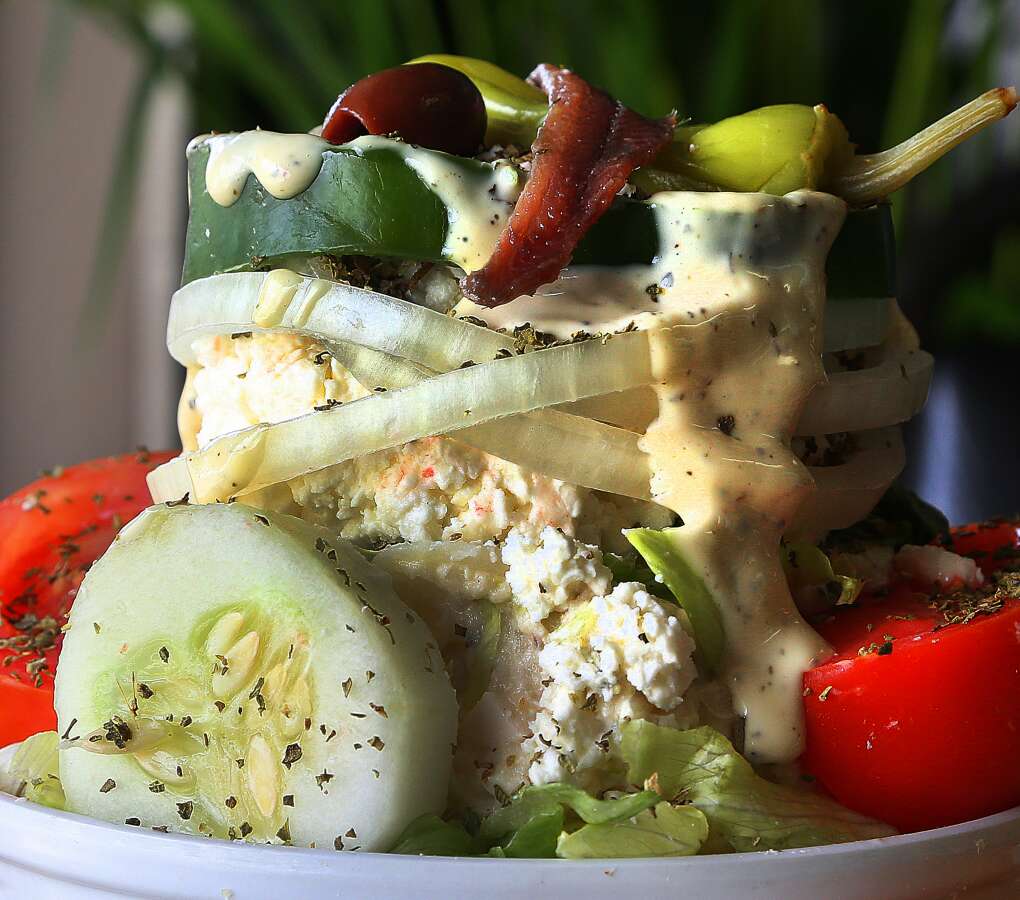 Greek Salads are available at many Tarpon Springs Greek restaurants along Dodecanese Boulevard.  