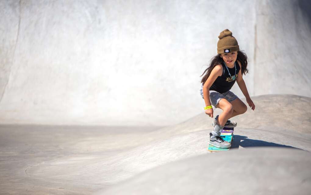 Maria Bracamonte skates for fun during the Tampa Pro at the Skatepark of Tampa.