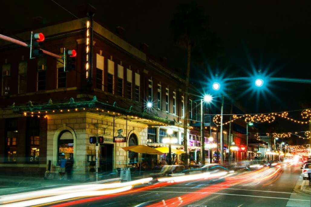 Ybor City during nighttime decorated with lights