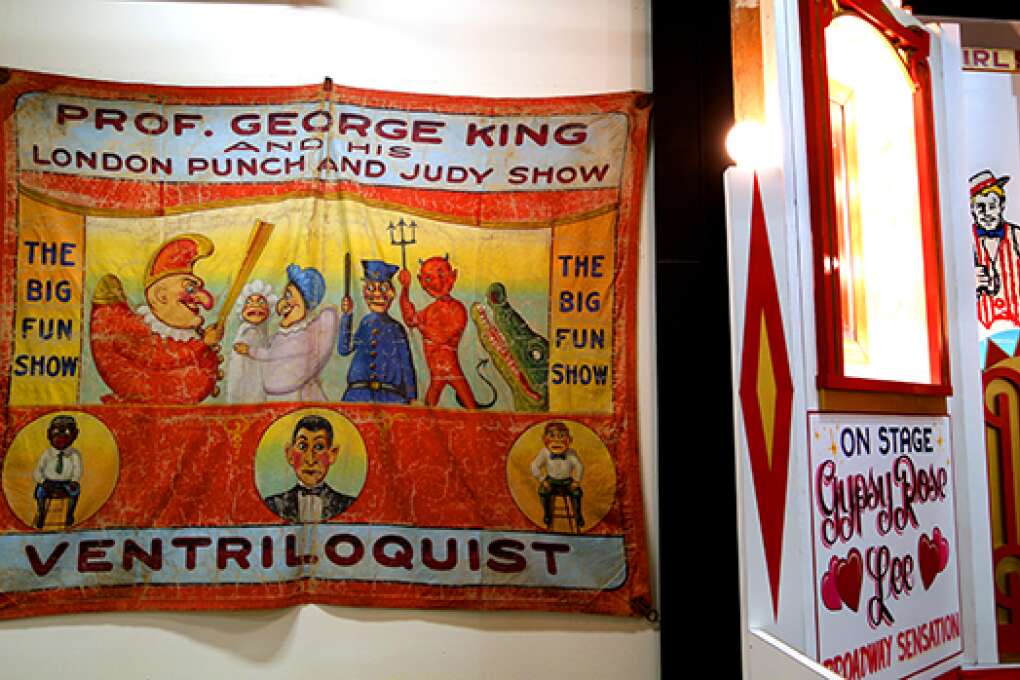 An old ad banner for a ventriloquism show by Prof. George King