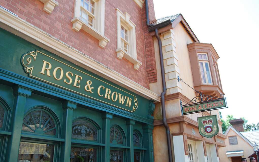 The outside of the Rose and Crown pub in the UK area at Disney World's Epcot
