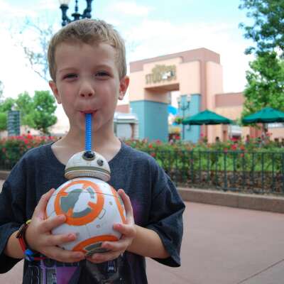 Tyler Kubiak takes a sip from a BB-8 souvenir cup at Disney's Hollywood Studios