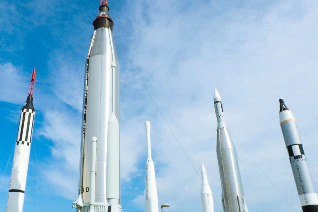 The Kennedy Space Center Visitors Center boasts a garden of rockets. 