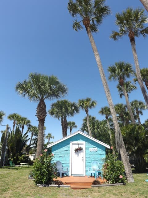 A cute blue cabin at the Uncle Joe’s Cabins