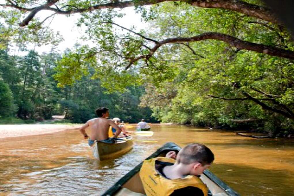 Visitors canoeing on the Blackwater River in Pensacola