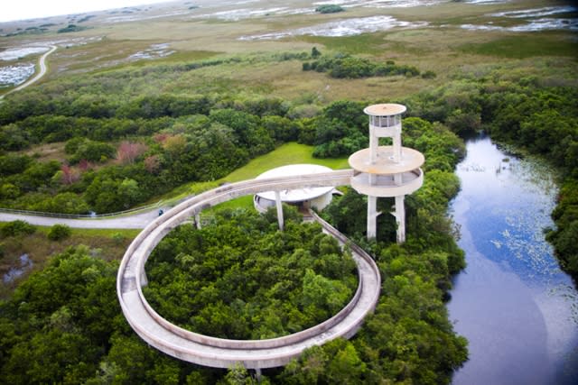 An aerial view of the Shark Valley Visitor Center in Miami, FL