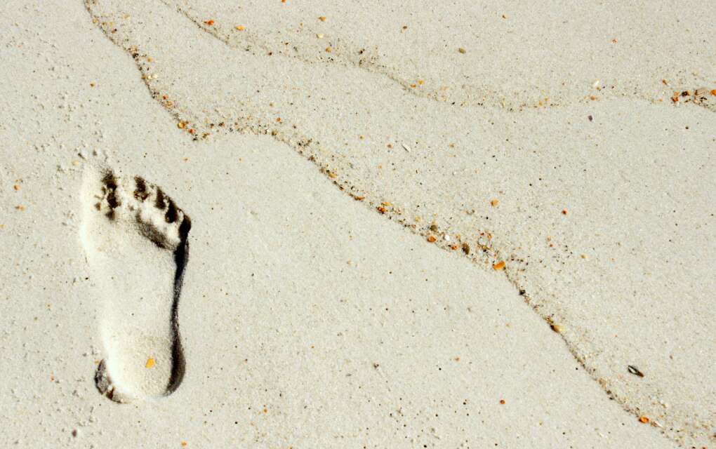 footprint in sand in Gulf Islands National Seashore near Pensacola