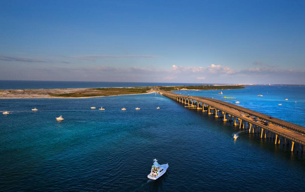 ariel of Destin Harbor and bridge