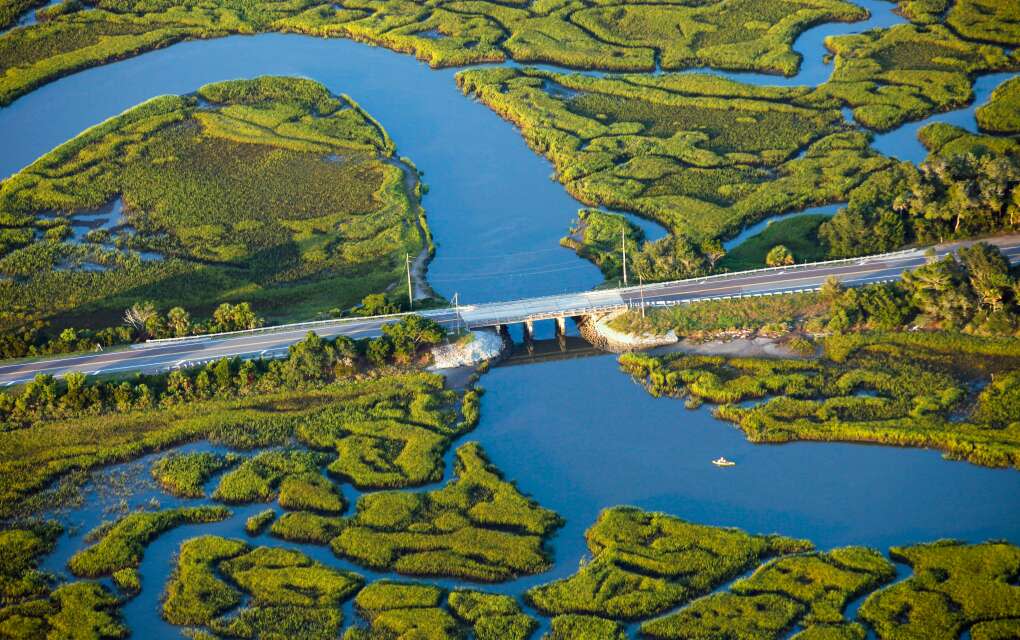 A scenic highway in NW Florida winds through marshes