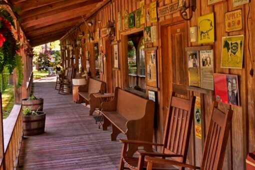 You’ll be tempted to sit and rock a spell on the front porch of the Fraser Store Museum in Old Darbyville at Heritage Park Village.