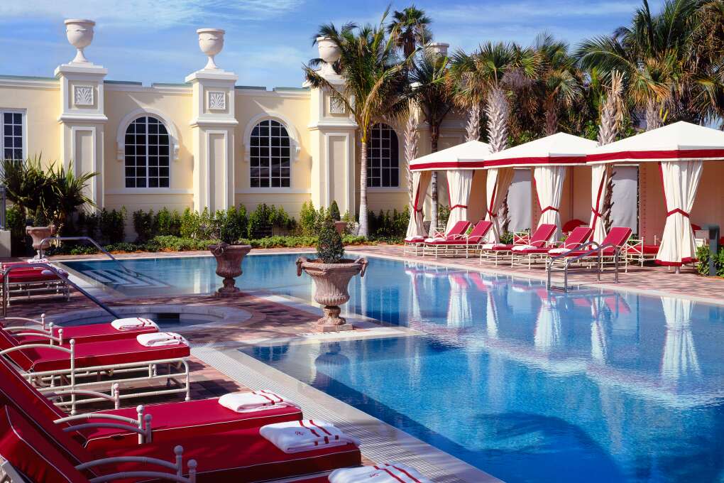 The swimming pool area at the Acqualina Resort & Spa, Sunny Isles Beach