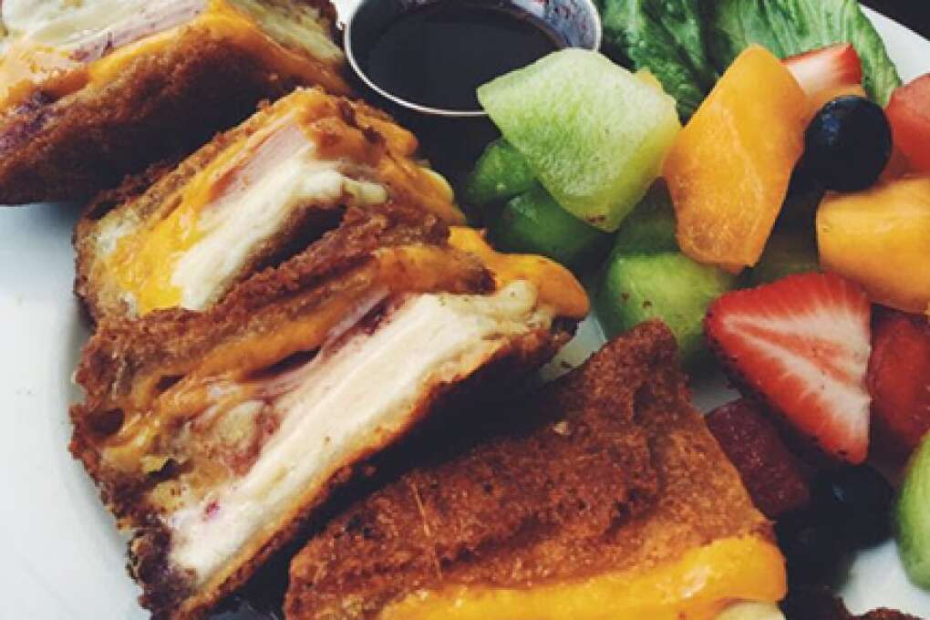 The Backwater in Melbourne might be known for its DIY pancake tables, but it is making another name for itself with the deep-fried Bourbon Revival grilled cheese. What's in it? Hot layers of melted Swiss, turkey, ham and cheddar that is then fried in crunchy beer batter and served with a sweet bourbon melba dipping sauce.