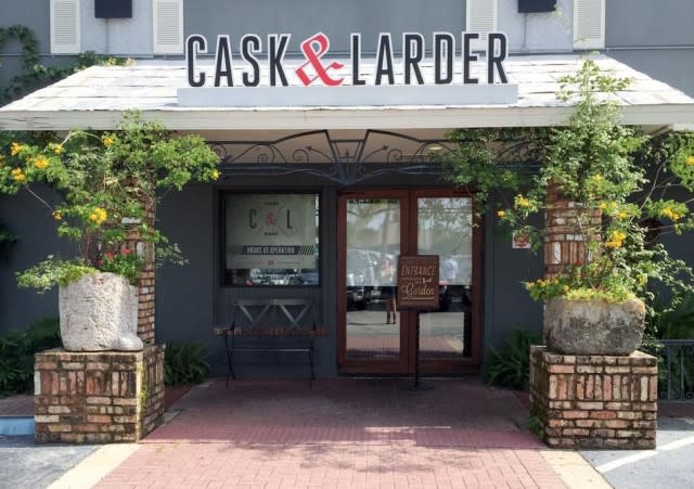 The front entrance of the Cask & Larder restaurant