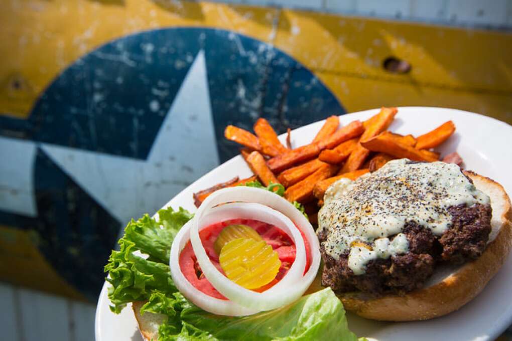 The Black n Bleu Burger at Lost Lagoon Wings & Grill in New Smyrna Beach features a 9-ounce Black Angus beef patty topped with bleu cheese and served on a buttery Kaiser roll.