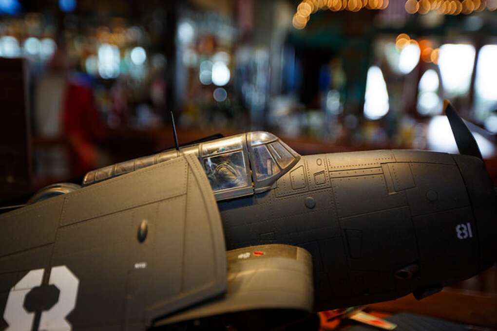 Military memorabilia is part of the eclectic décor at Lost Lagoon Wings & Grill in New Smyrna Beach.