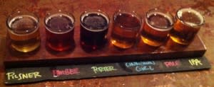 Beer flight at Fountain Square Brewery, with my favorite cinnamon girl beer.