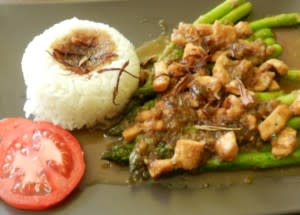Sauteed asparagus with chicken at Mayasari's is made with fresh ingredients.