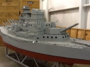 Model of USS Indianapolis is mobile for use in parades.