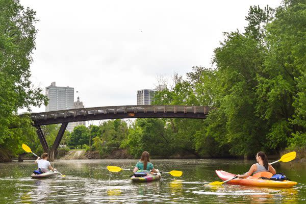 Kayaking in downtown Fort Wayne along the St. Marys River