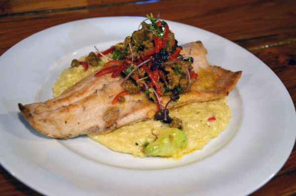 We enjoyed a gourmet meal at the Story Inn of Indiana Trout with Chorizo Avocado Salad and Saffron Risotto.
