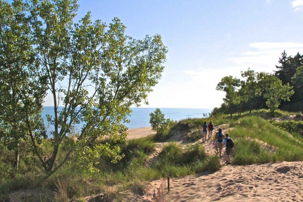 people hiking the indiana dunes