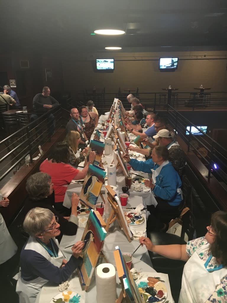 a group of people dining