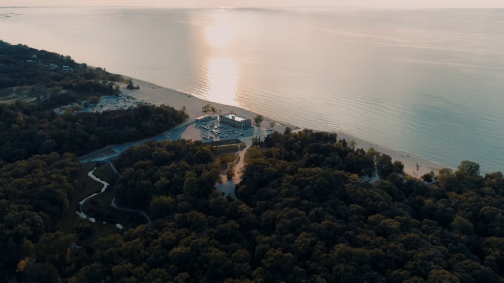 aerial view of a beach at the indiana dunes