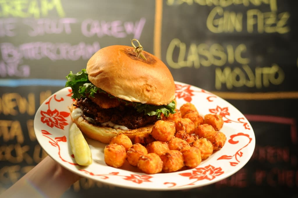 Burger and tator tots