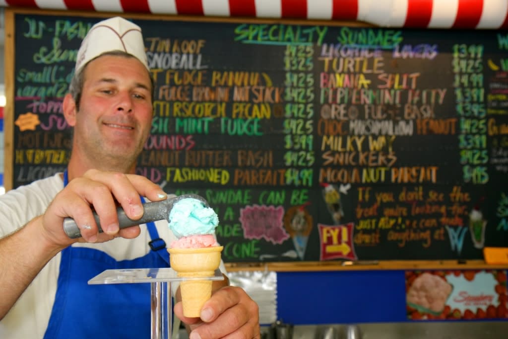 Scooping ice cream at Valpo Velvet 