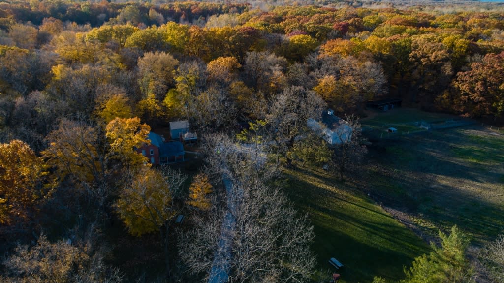 Aerial View of Chellberg Farm and the surround woodlands