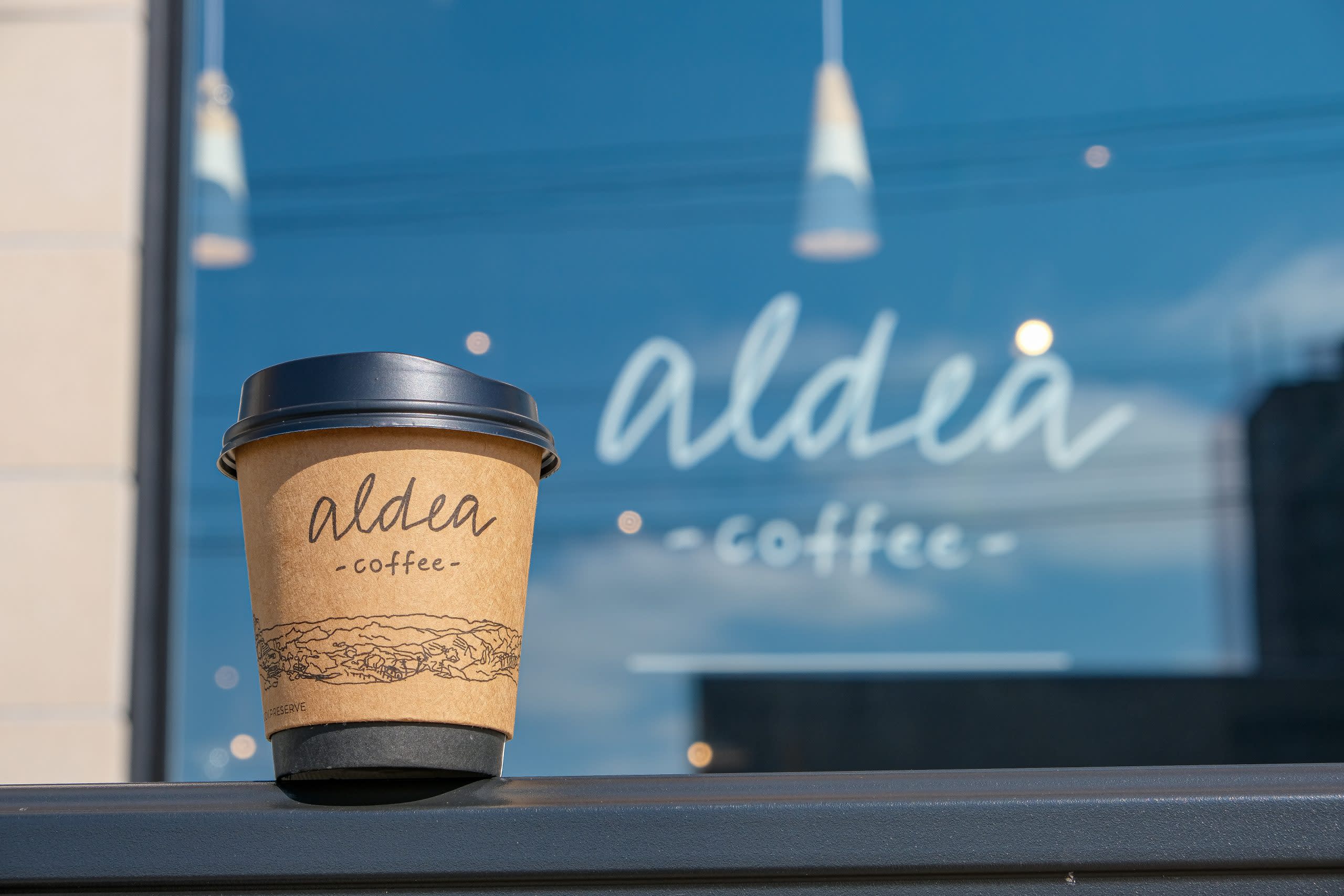 aldea cup in front of window