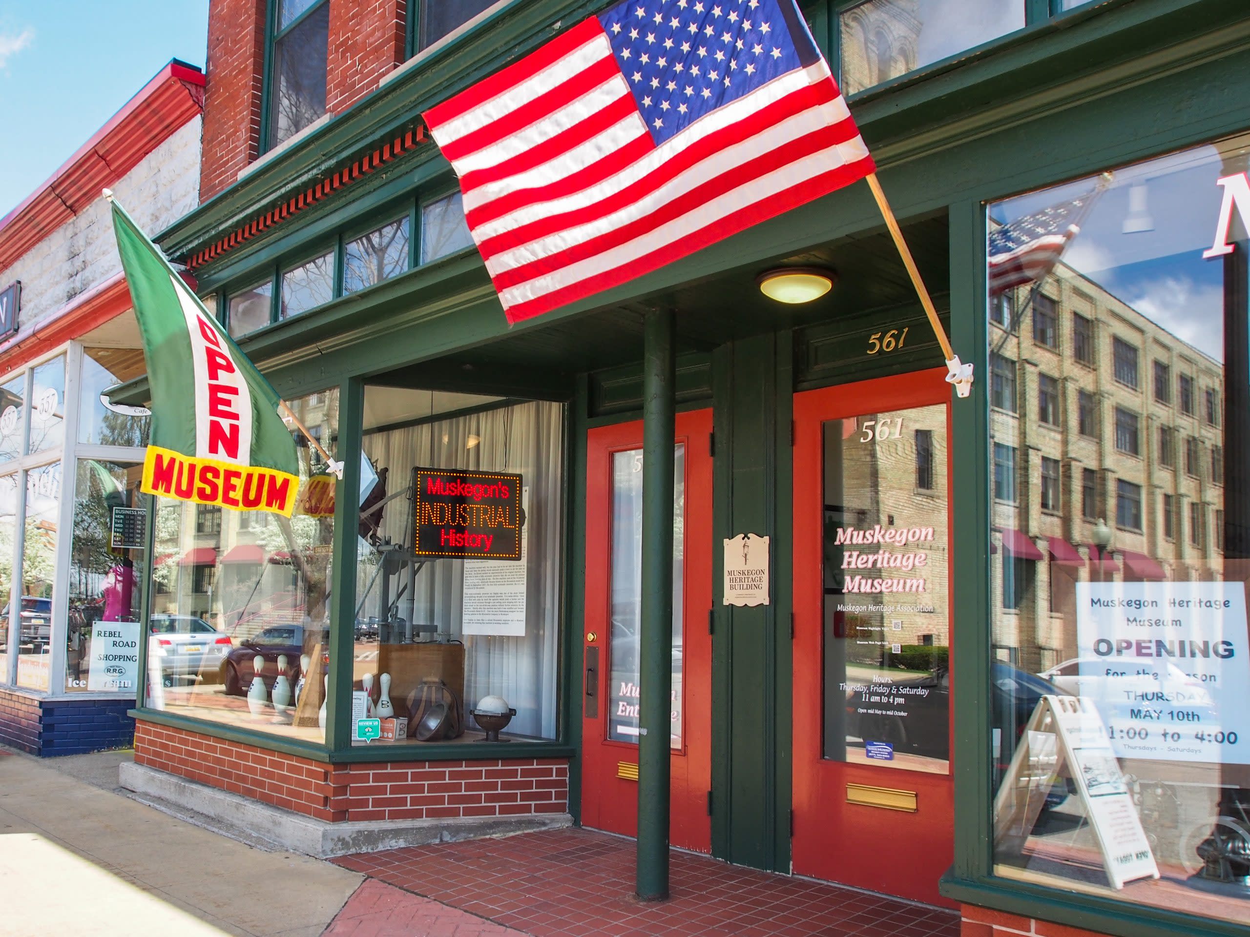 Heritage Museum entrance with American flag