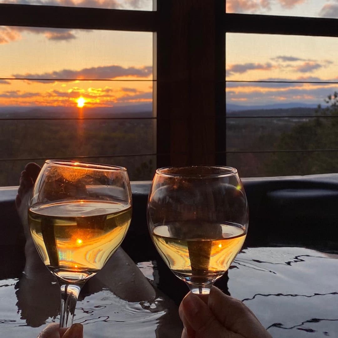 Photo by user jeffbicer, caption reads Love the way the last minute of sunlight hits our @kingfamilyvineyards Roseland. Wineries are closed but we’re still enjoying the wine. #vawine #vawinecountry #fortunate