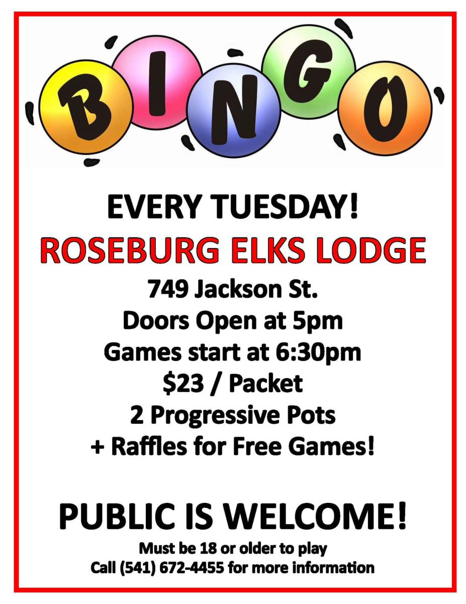 Bingo Roseburg Elks Lodge