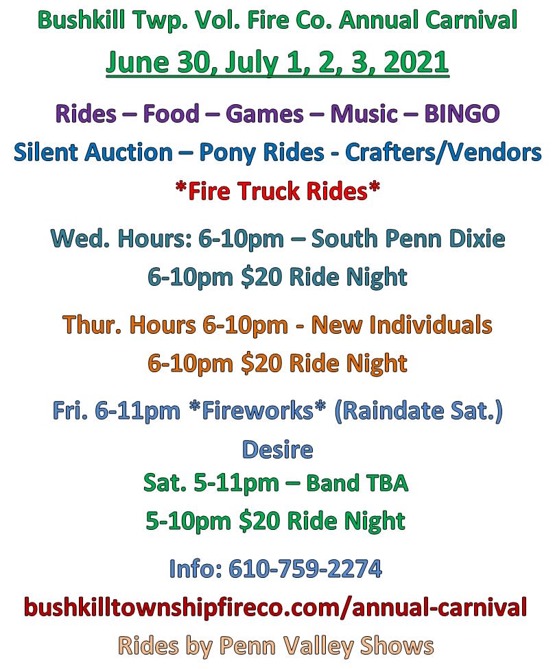 Bushkill Township Volunteer Fire Company Annual Carnival