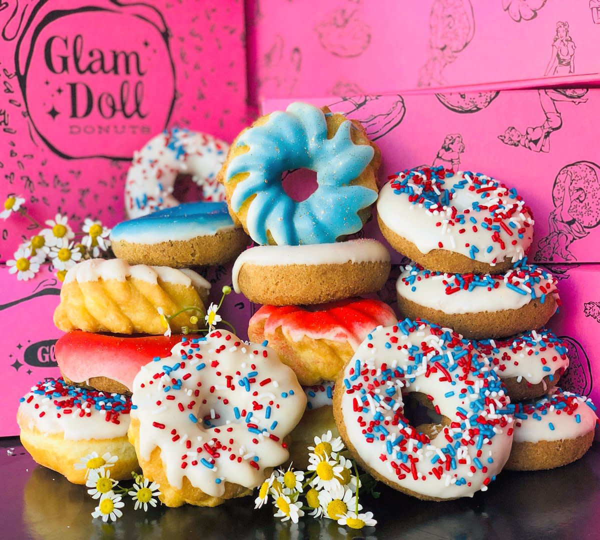 Gourmet doughnuts with unique flavors at Glam Doll Donuts