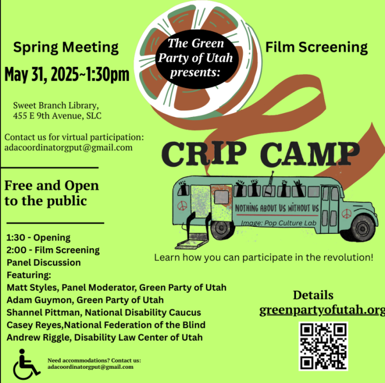 Green Party of Utah's Screening of "Crip Camp" Film event in Salt