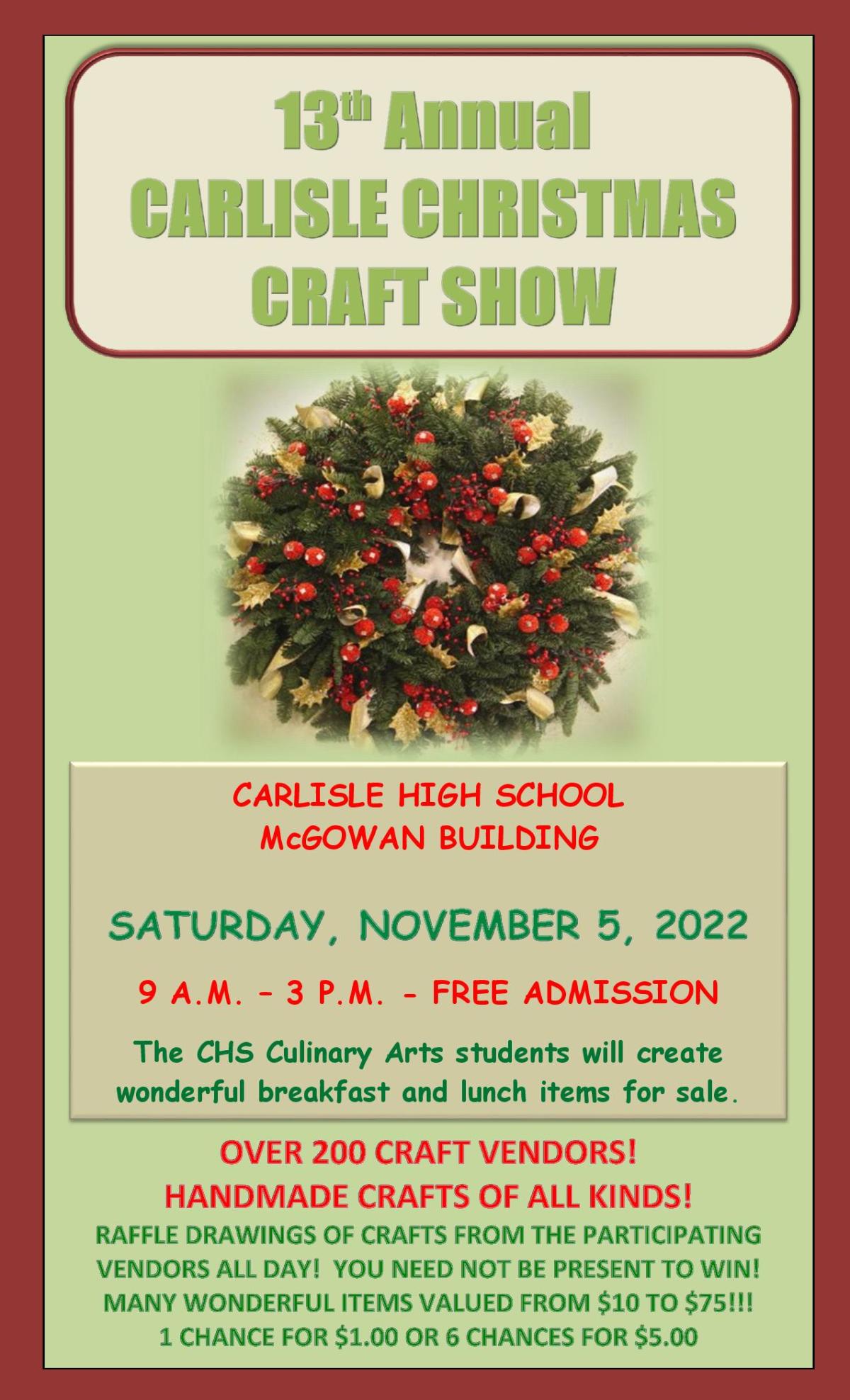 Christmas Craft Show 2022 13Th Annual Carlisle Christmas Craft Show | 11/5/22 | Carlisle, Pa