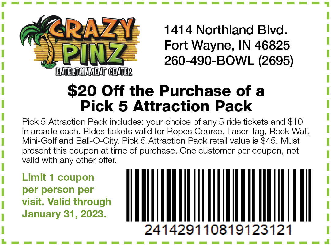 $20 Off the Pick 5 Attraction Pack