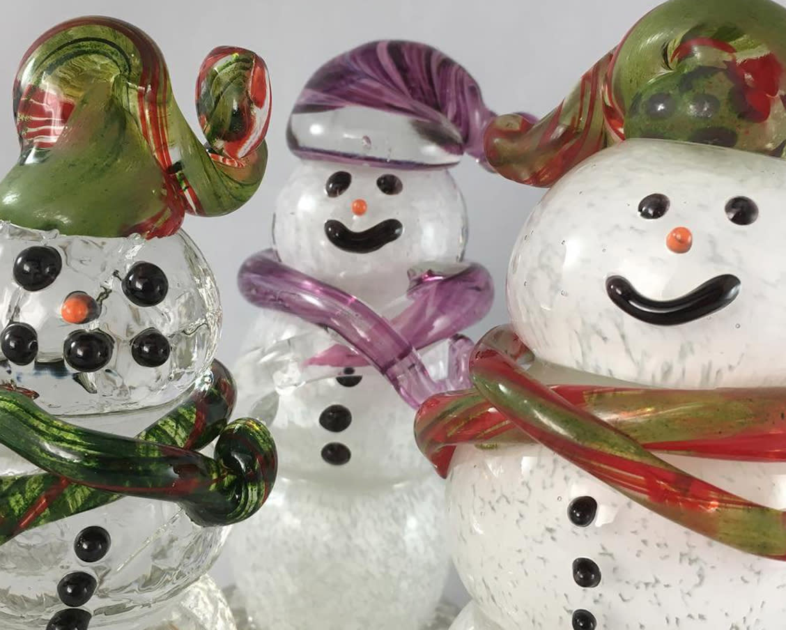 Vintage Set of 3 Hand Made Glass Snowmen