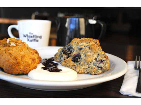 Whistling Kettle scone and coffee