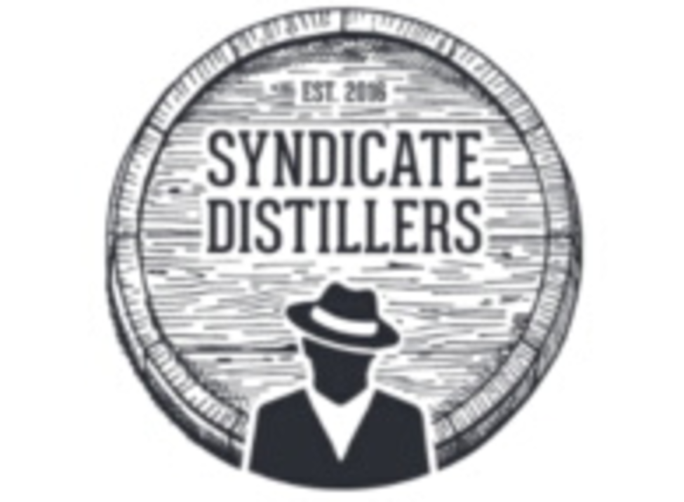 Syndicate Distillers logo - woodcut barrel
