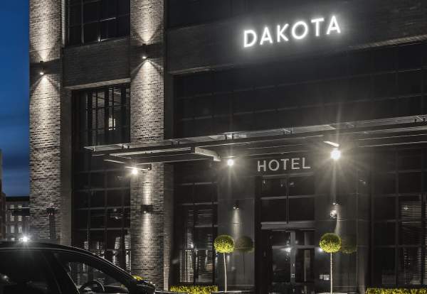 The entrance to Dakota Manchester at night