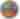 Round abstract artwork with layered bands of orange, purple, gray, and red.