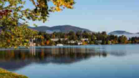 Autumn leaves beginning to show on the shores of Lake Placid, NY.