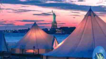 Glamping across from the Statue of Liberty. You found an Easter egg with the letter N!