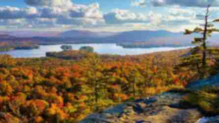 overlooking fall foliage across lake placid in the Adirondacks