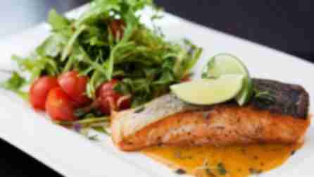 Trout with maple dijon glaze and a side salad