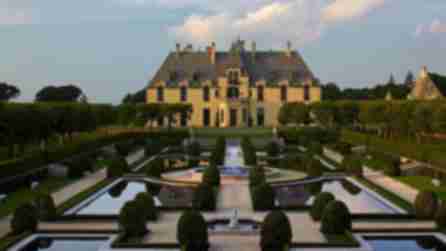 The resplendent gardens and fountains outside of the opulent Oheka Castle on Long Island