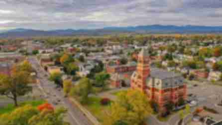 Aerial shot of downtown Kingston in the fall